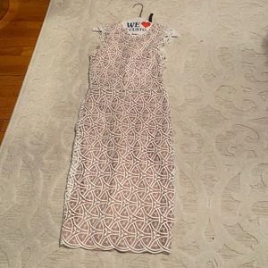 Beige white lace midi zara dress XS